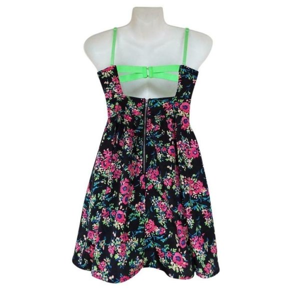 Material Girl Floral Cut Out Bustier Neon Fit and Flare Sleeveless Dress Small - Picture 1 of 11